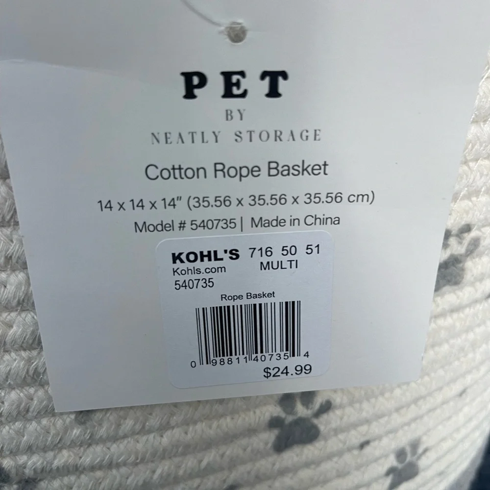 PET Cotton Rope Basket with Paw Prints